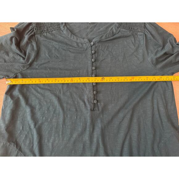 J Jill Smocked Henley Dress Dark Teal Size Petite XL Pockets Casual - Picture 6 of 7